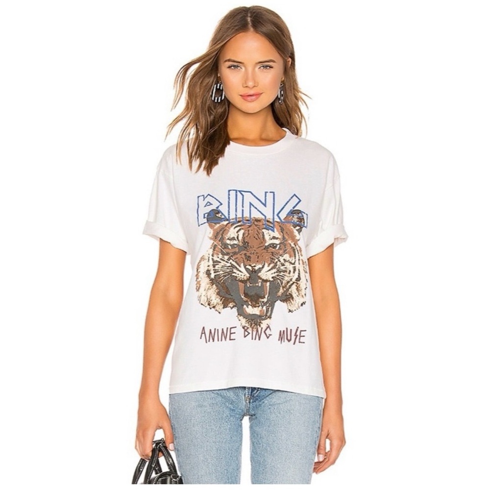ANINE BING Tiger Tee in White XS